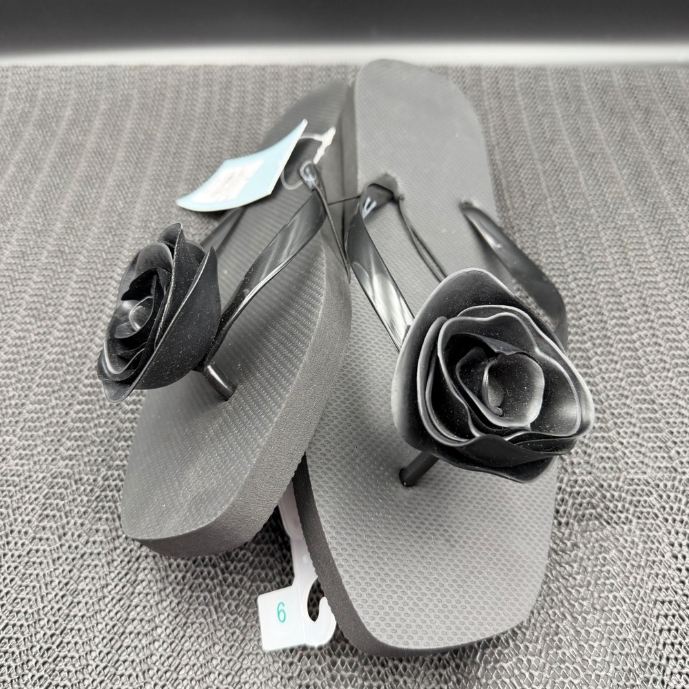 Shade & Shore Rosie Black Floral Rose Flip Flop Sandals Womens 9 AEA70 - Picture 6 of 7